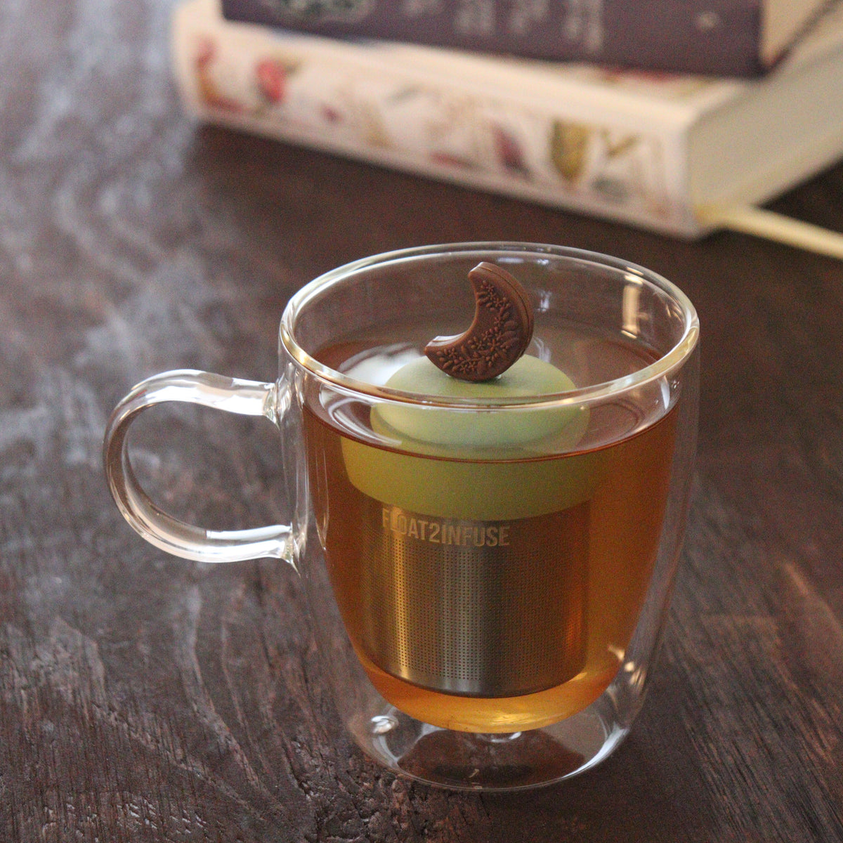 Floating Brown Floral Moon Tea Infuser - Cute Tea Infuser for Loose Leaf Tea